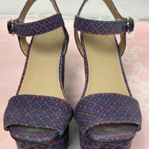 Tory Burch-Women-35513-Red/Blue Canvas Wedges. Sz-6M.Brazil.Used.